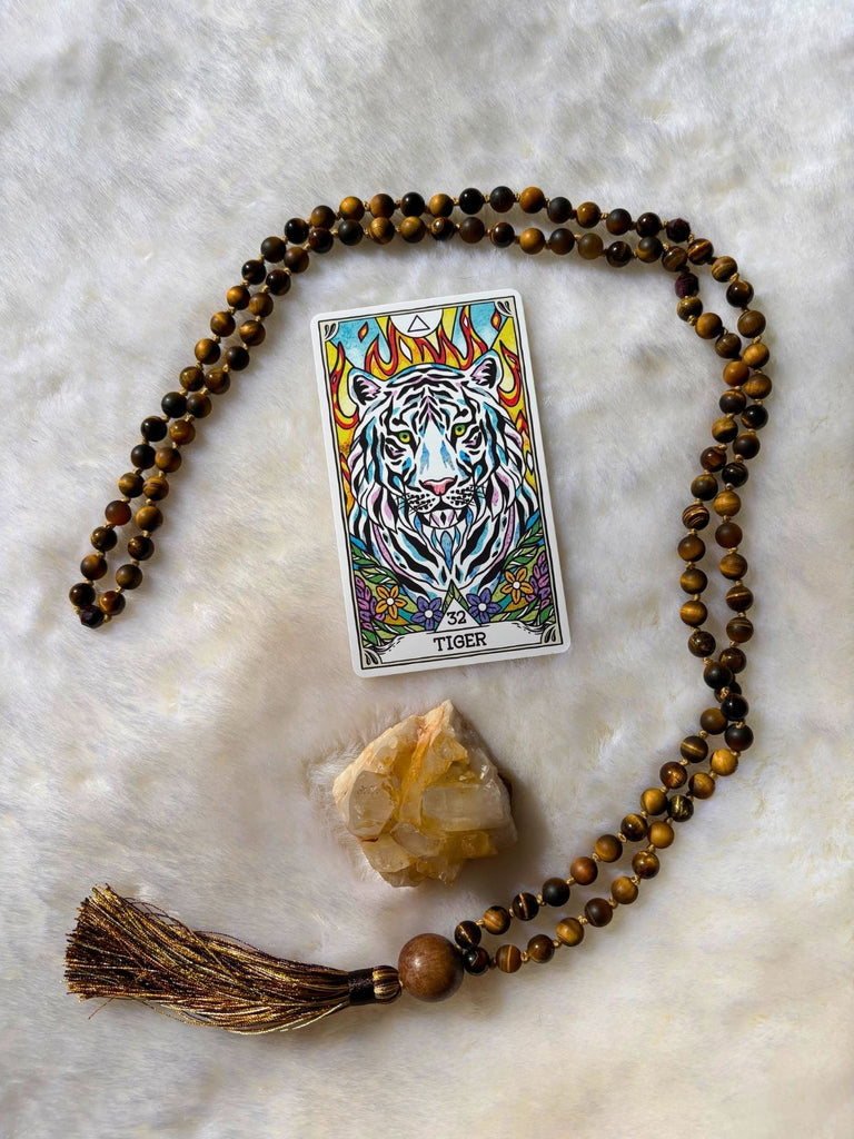 The Eye of the Tiger Mala (1 of 1) + Beasties Oracle Deck