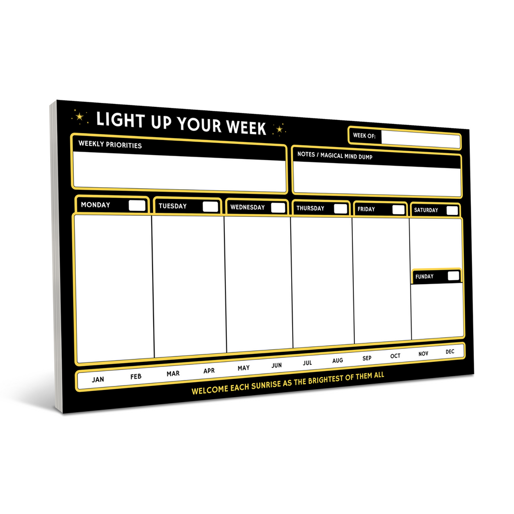Weekly planner notepad on a white background