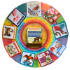 Circular rainbow-colored wheel displays the How Good Are You Willing to Let It Get card deck in the center, surrounded by twelve colorful affirmation cards featuring butterflies, birds, flowers, and n