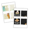 Three printed sheets displaying colorful affirmation cards including turquoise creature, golden tortoise, cosmic wolf warrior, and bearded sage with empowering text on black and cream backgrounds.