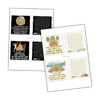 Three printed sheets displaying colorful affirmation cards with illustrated figures, earth imagery, and gold text affirmations about self-empowerment and grounding, arranged in an overlapping fan layo