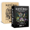 The Beasties Oracle card deck displayed with kraft and black boxes showing colorful animal illustrations including a leopard, bison, owl, and sea turtle against dark mystical backgrounds.