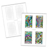 Two stacked printable template sheets for The Beasties Oracle Digital Deck, with the right sheet displaying four vibrant tarot-style cards labeled Salmon, Seahorse, Sea Turtle, and Shark in bold jewel