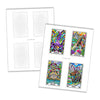 Printable sheet showing four vibrant tarot-style oracle cards labeled Unisquid, Anteater, Beaver, and Bison with bold black outlines and rainbow colors against blank card templates on white background