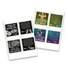 Two white paper sheets displaying colorful affirmation cards from the Sweet-Ass Affirmations 2.0 deck, including bold black and neon designs with motivational text and illustrated figures against star