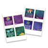 Two printed sheets displaying colorful affirmation stickers from the Sweet Ass Affirmations 2.0 deck, featuring purple and teal cosmic backgrounds with gold-bordered cards showcasing empowering messag