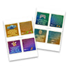 Two printed sheets showcase colorful affirmation cards with gold-bordered designs in purple, teal, gold, and green gradients, each featuring empowering messages and small illustrations.